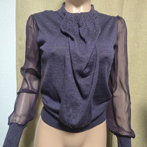 Elegant Sheer Sleeve Purple Top - Picture 8 of 8